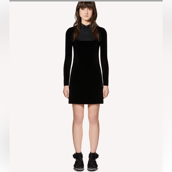 Red Valentino Tuxedo Detail Stretch Velvet Long Sleeve Dress - Picture 1 of 14